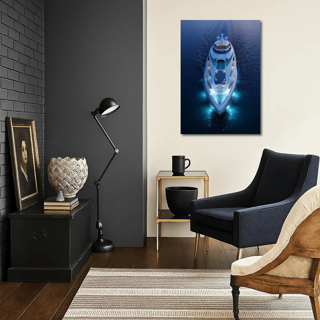 Luxury Superyacht Aerial View Dark Ocean – Wall Art