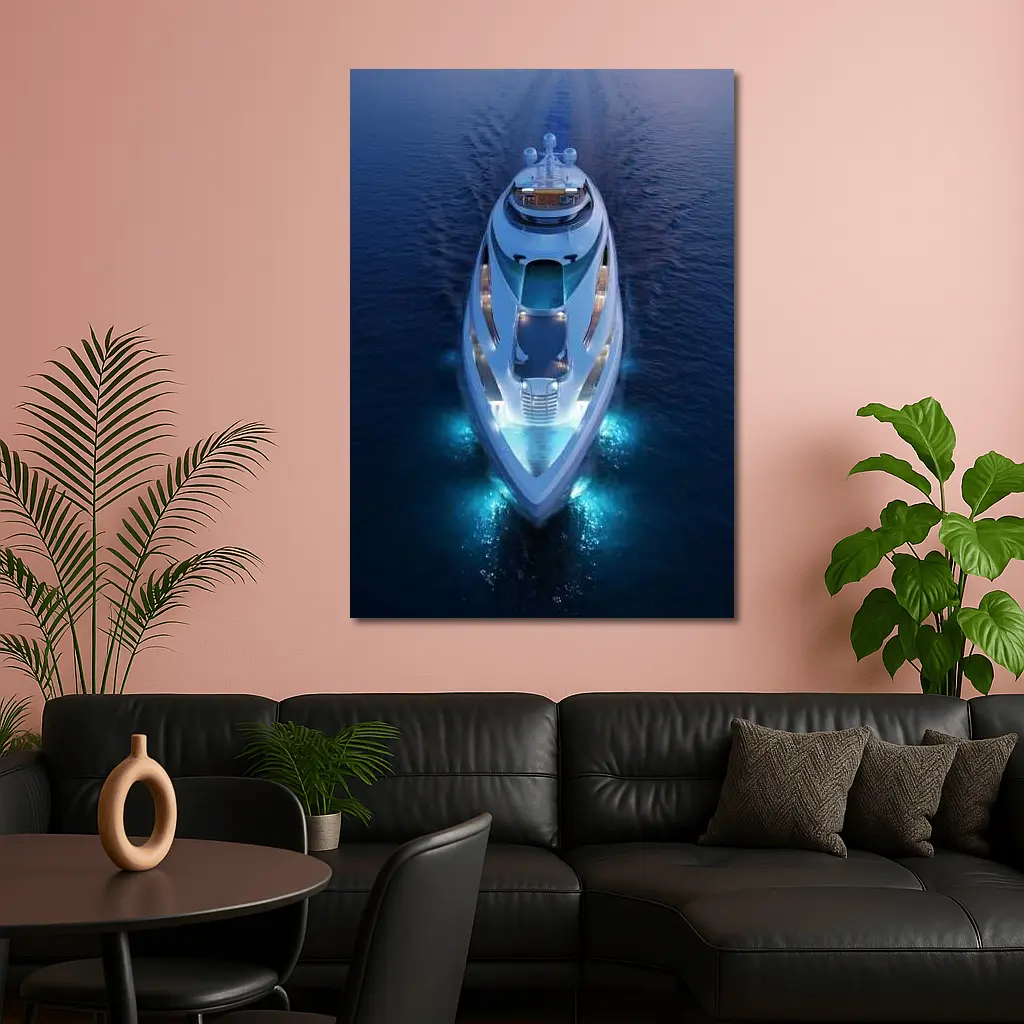 Luxury Superyacht Aerial View Dark Ocean – Wall Art