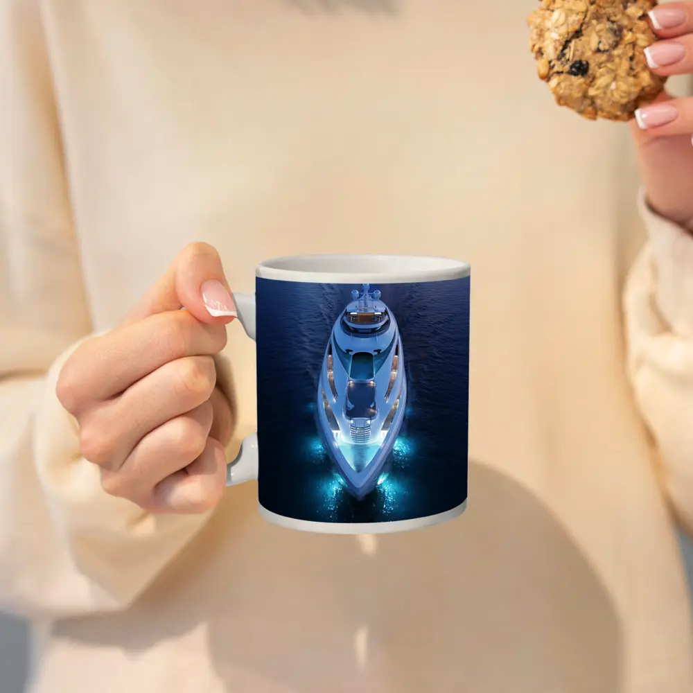 Luxury Superyacht Aerial View Dark Ocean – Mugs
