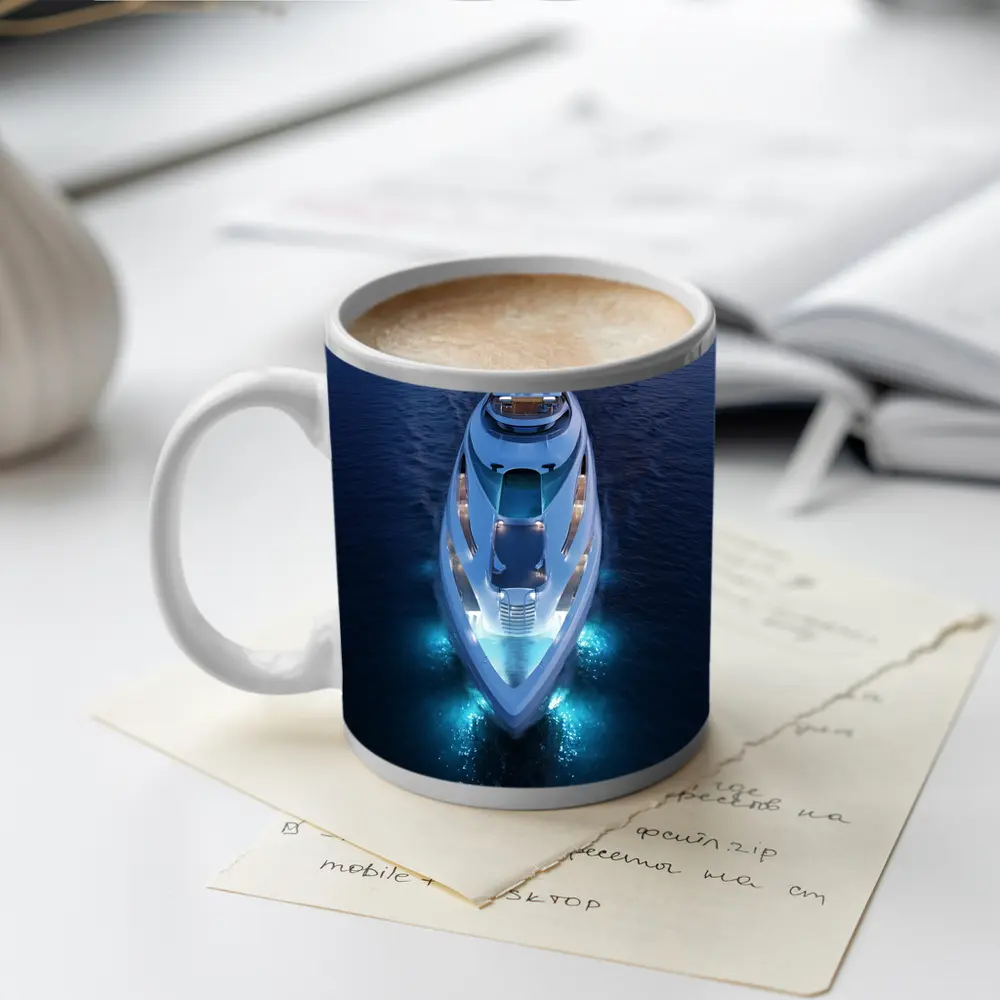 Luxury Superyacht Aerial View Dark Ocean – Mugs