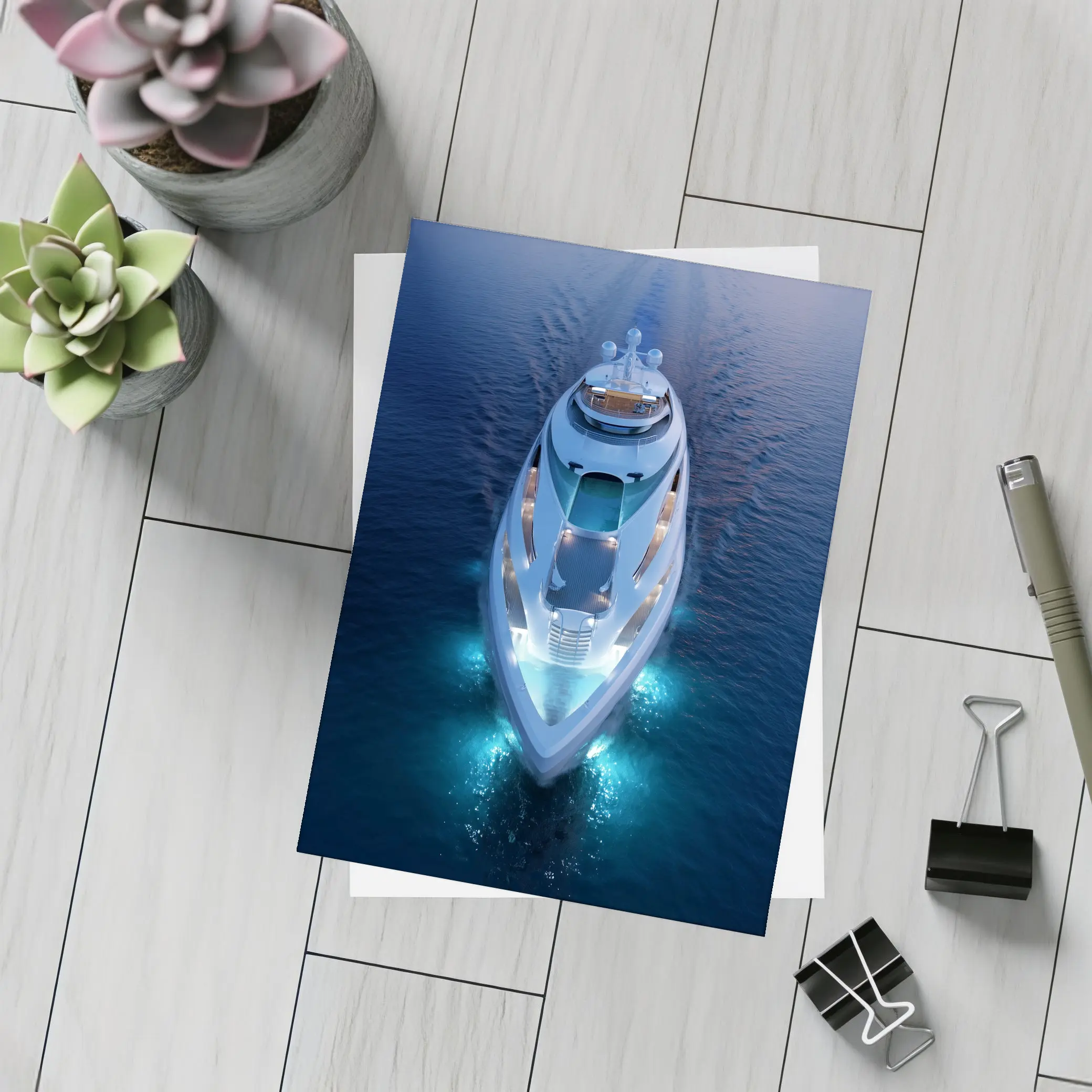 Luxury Superyacht Aerial View Dark Ocean – Postcards