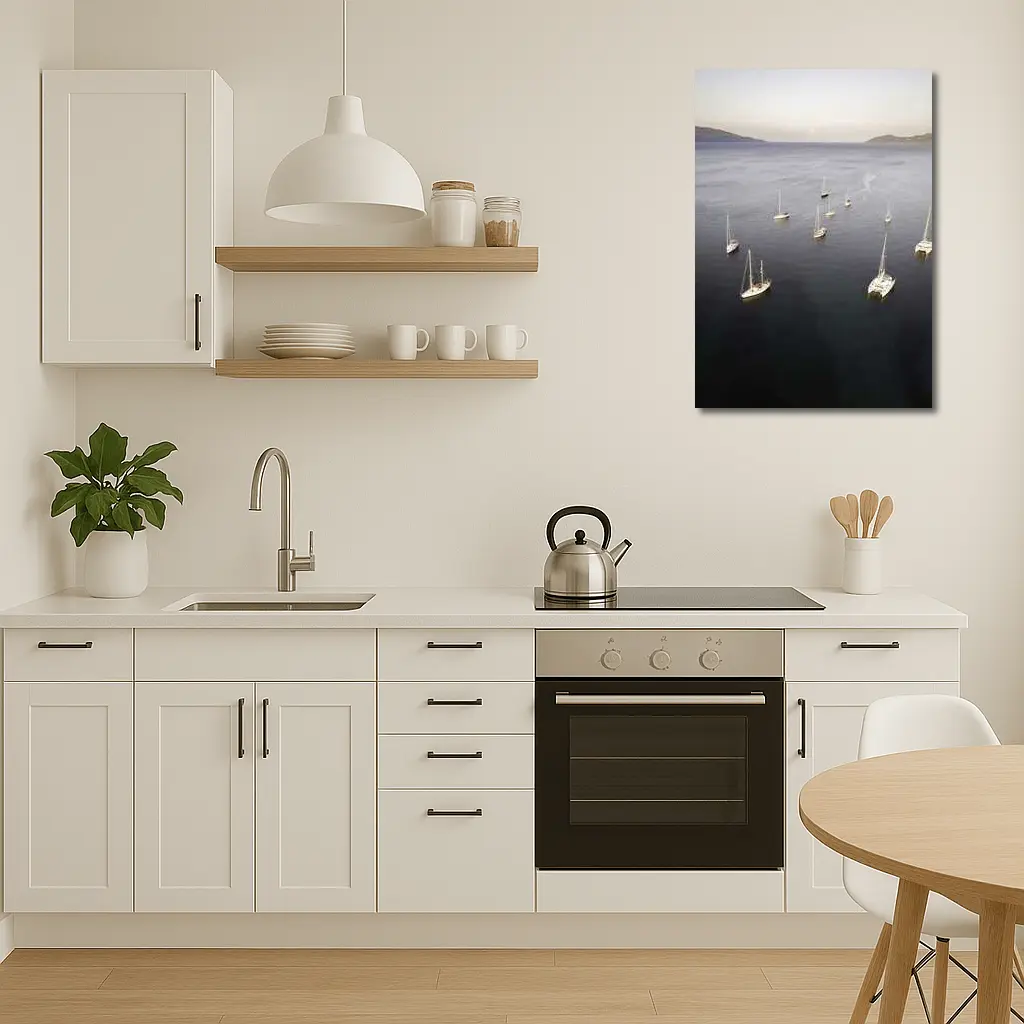 Sailboats Anchored in Calm Blue Bay – Wall Art