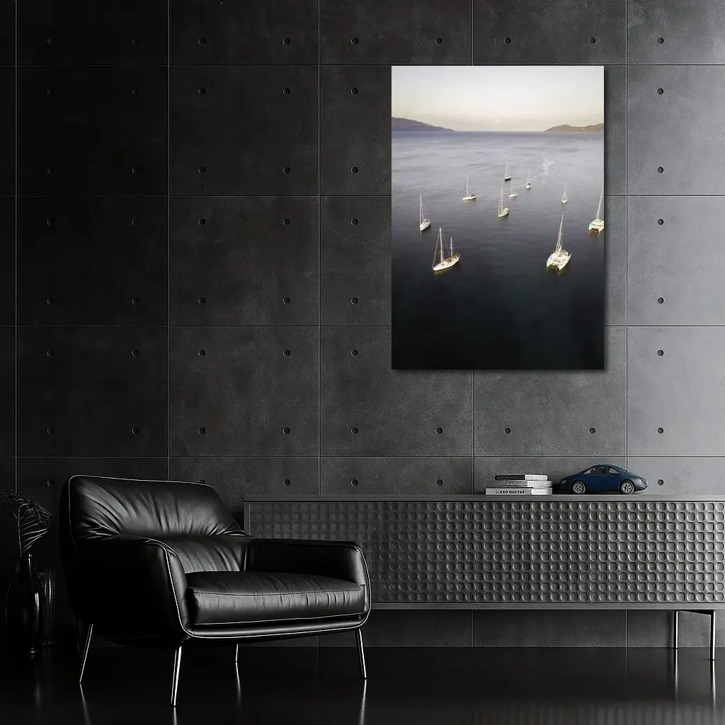 Sailboats Anchored in Calm Blue Bay – Wall Art