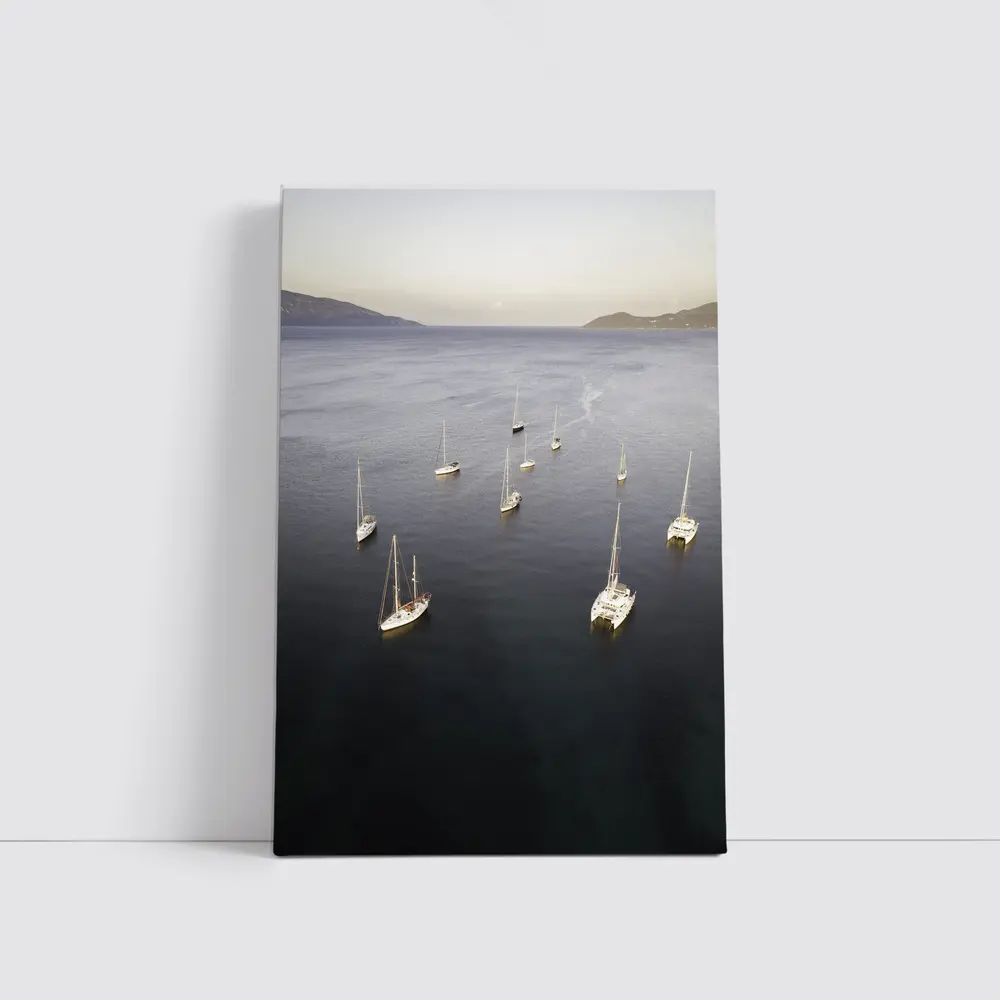 Sailboats Anchored in Calm Blue Bay – Wall Art