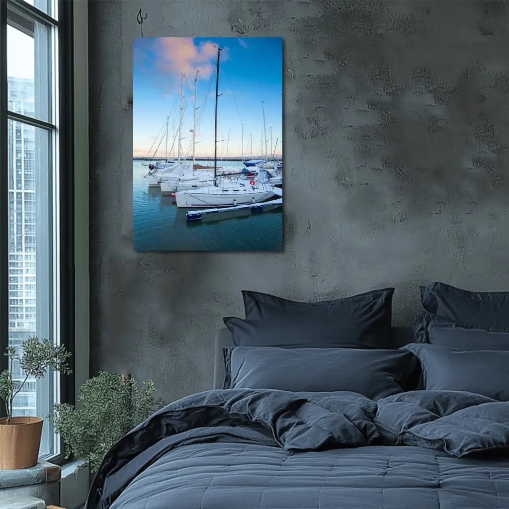 Sailboats Docked At Marina Blue Sky – Wall Art