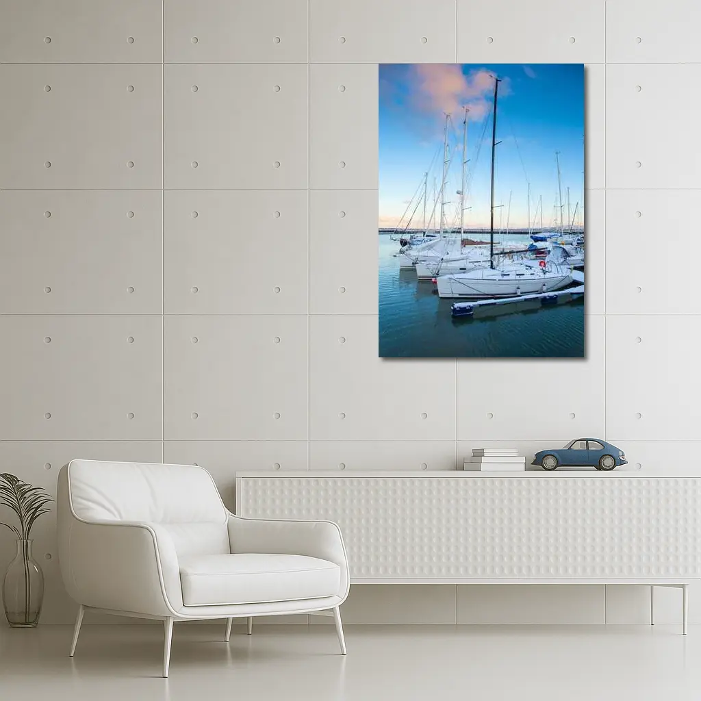 Sailboats Docked At Marina Blue Sky – Wall Art