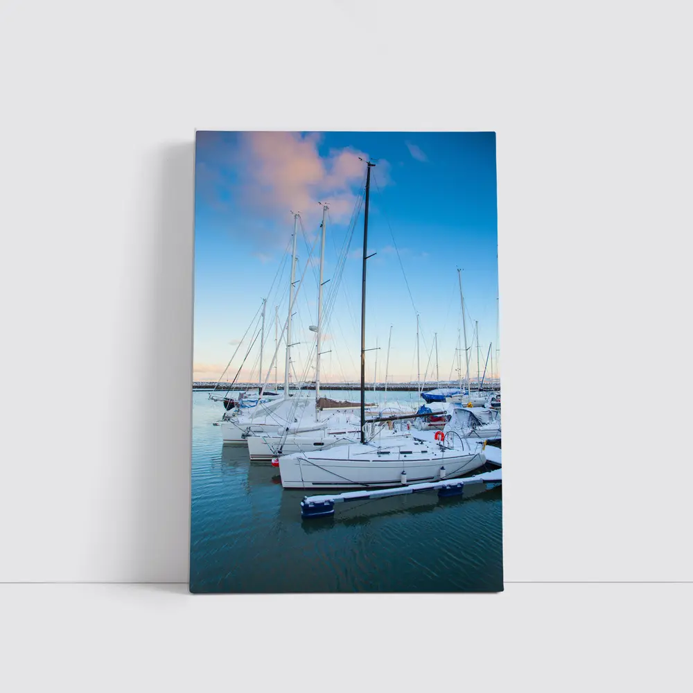 Sailboats Docked At Marina Blue Sky – Wall Art