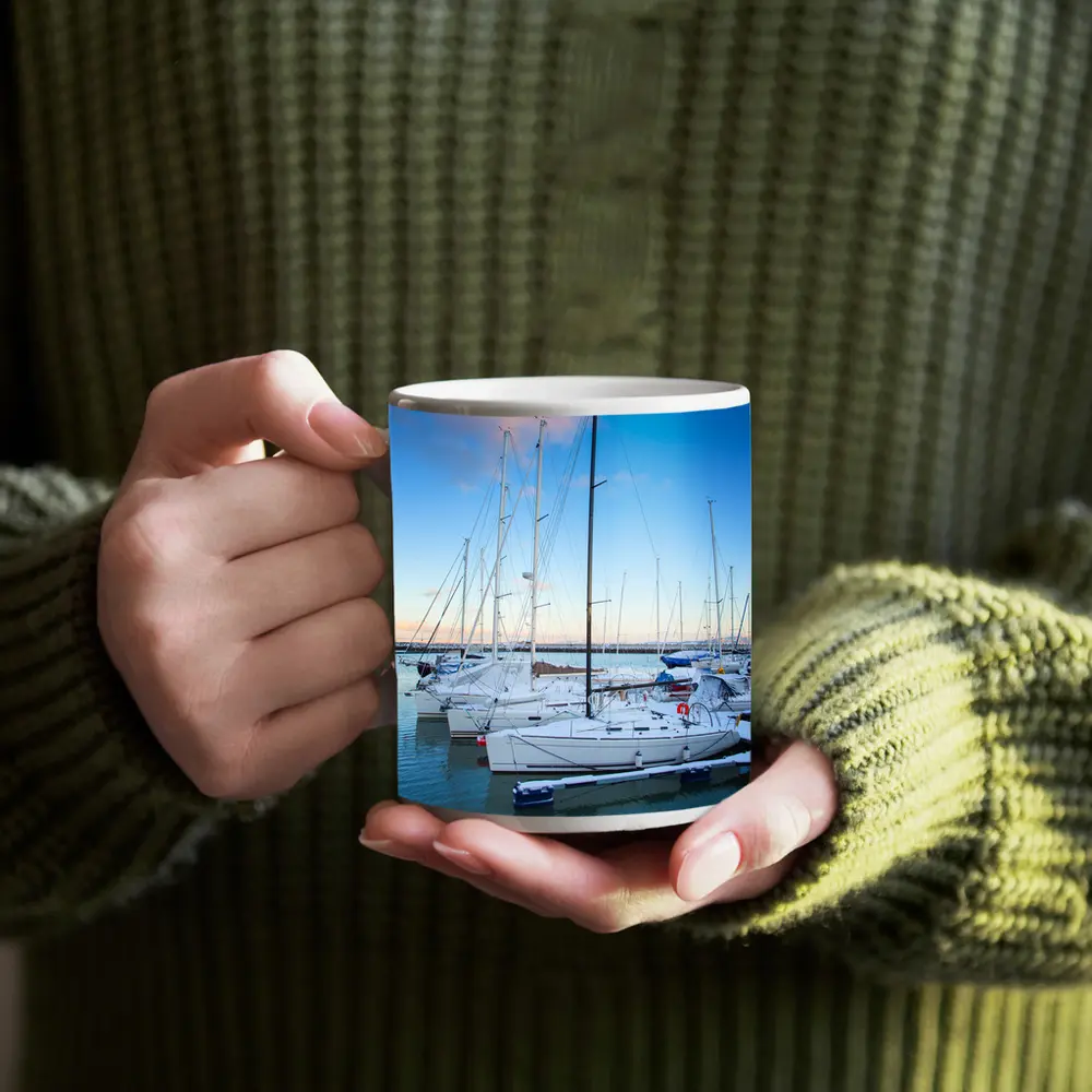Sailboats Docked At Marina Blue Sky – Mugs