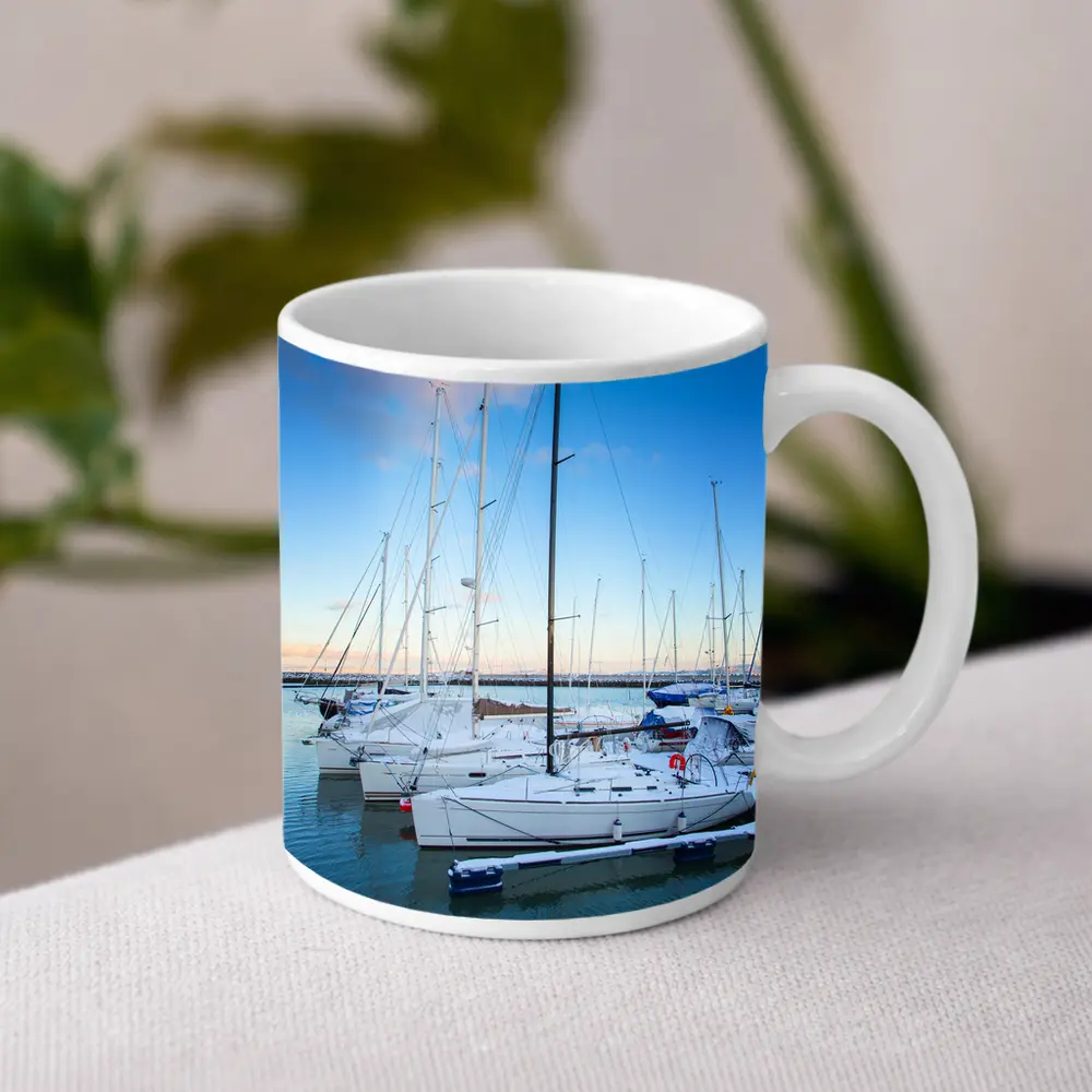 Sailboats Docked At Marina Blue Sky – Mugs