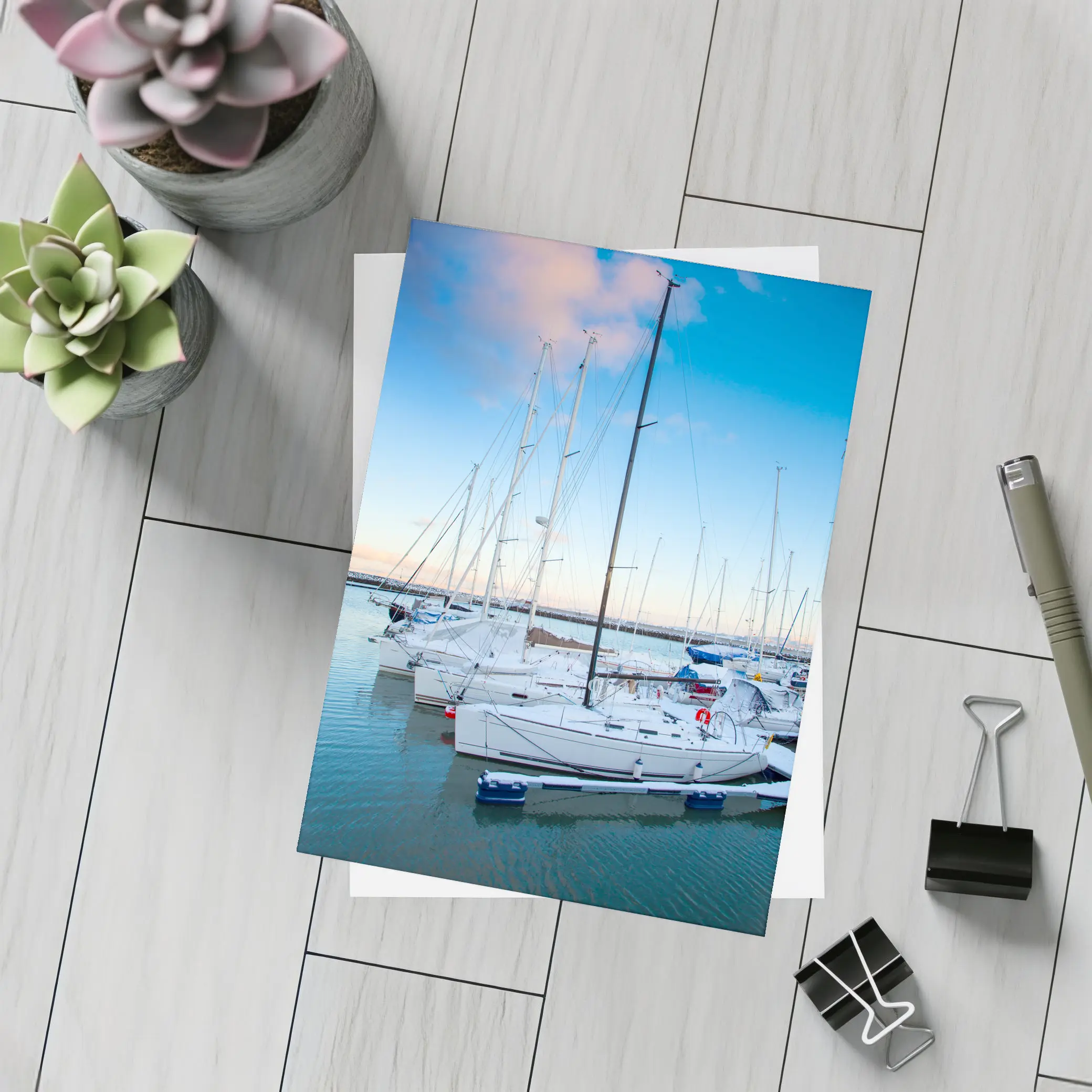 Sailboats Docked At Marina Blue Sky – Postcards