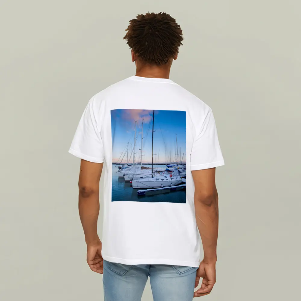 Sailboats Docked At Marina Blue Sky – T-Shirts