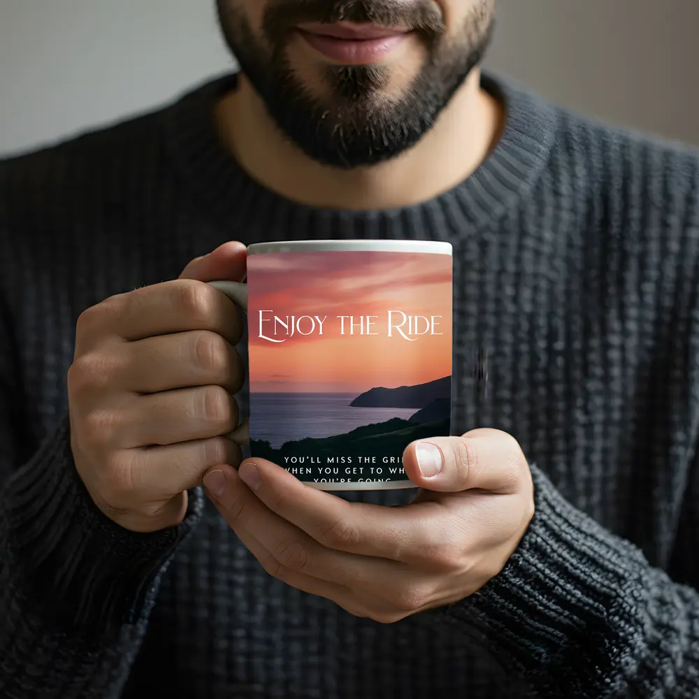 Enjoy The Ride Sunset Coastal Quote Print – Mugs