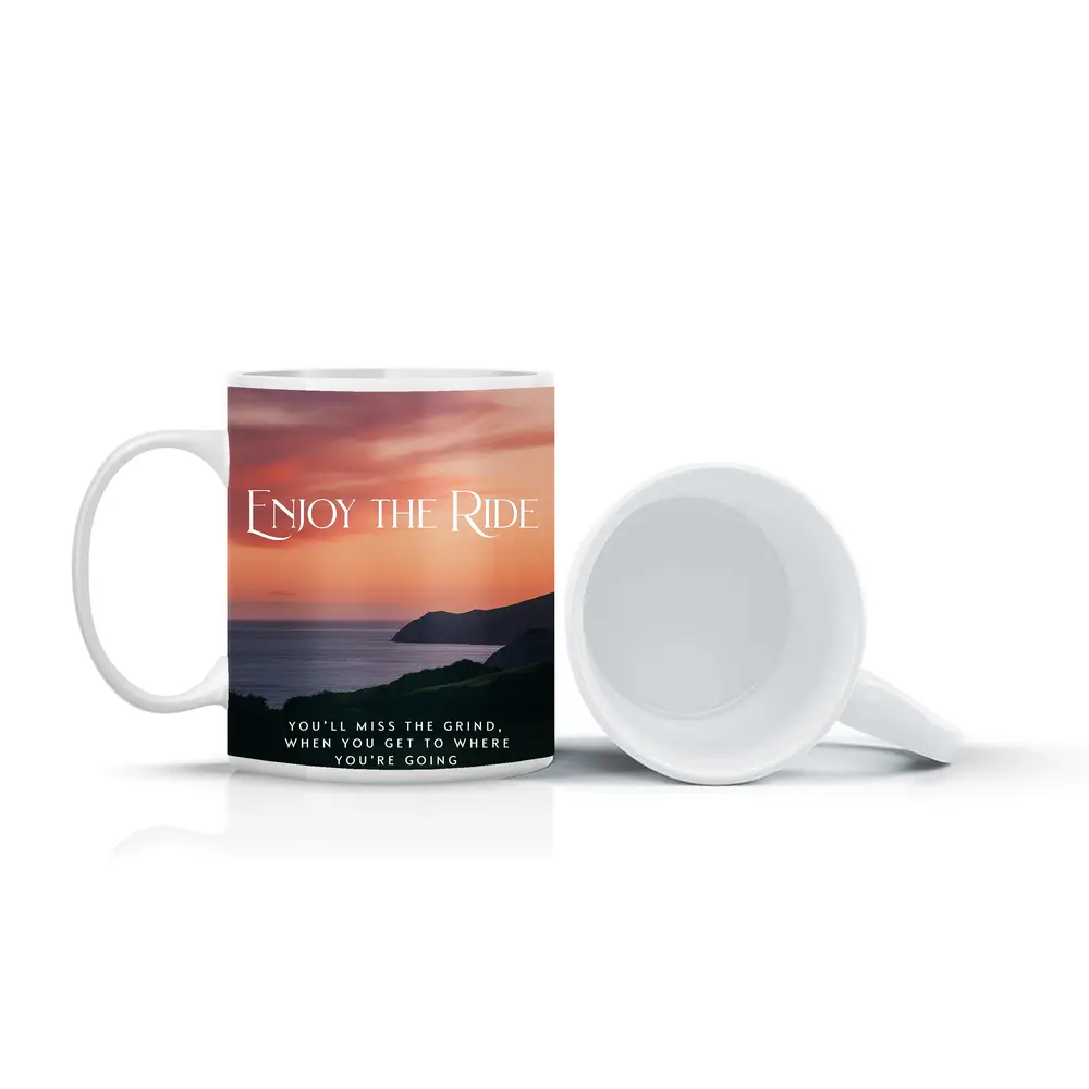Enjoy The Ride Sunset Coastal Quote Print – Mugs