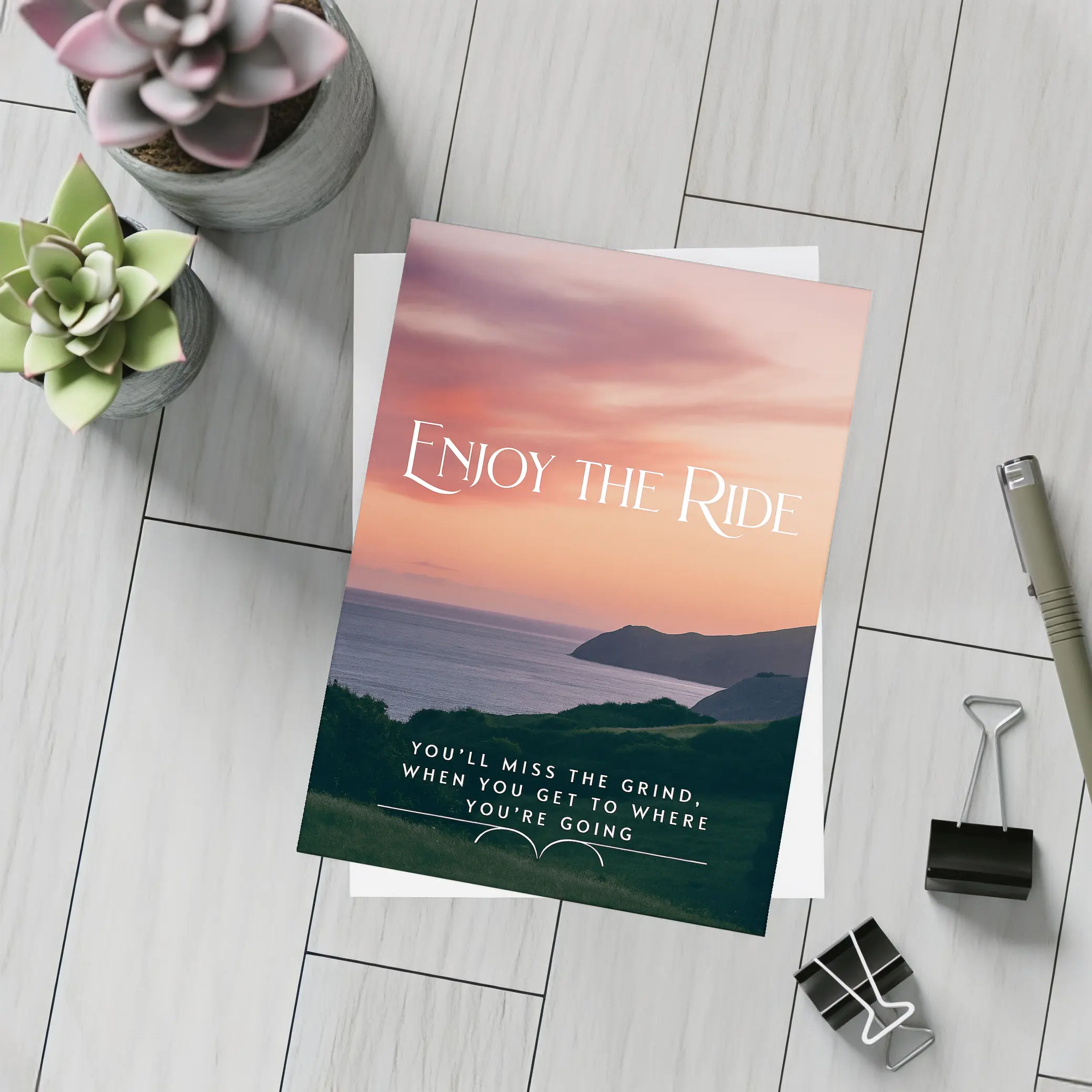 Enjoy The Ride Sunset Coastal Quote Print – Postcards
