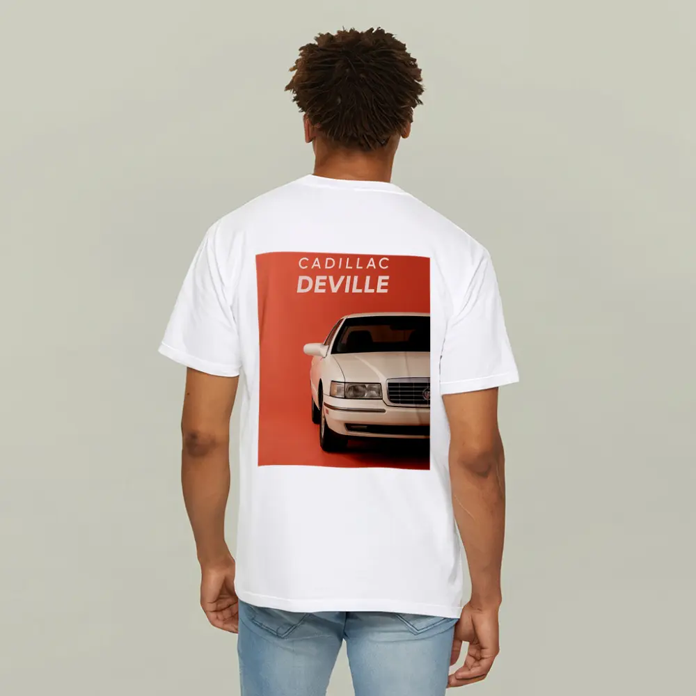 Cadillac DeVille White Car Orange Background – T-Shirts