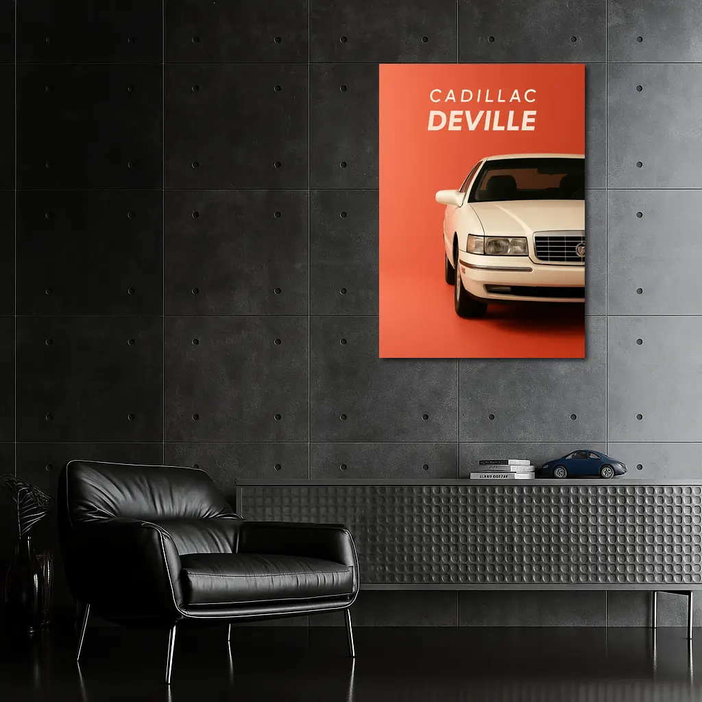 Cadillac DeVille White Car Orange Background – Wall Art