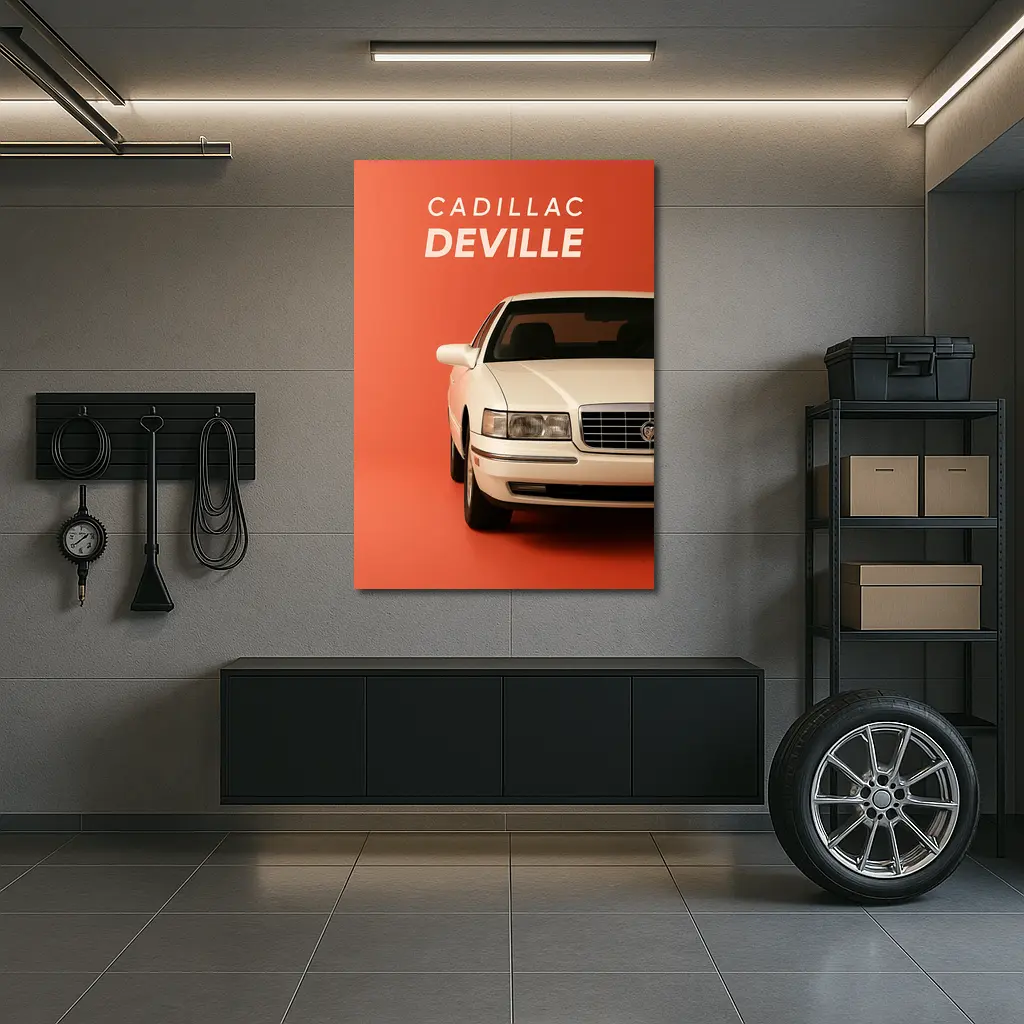 Cadillac DeVille White Car Orange Background – Wall Art