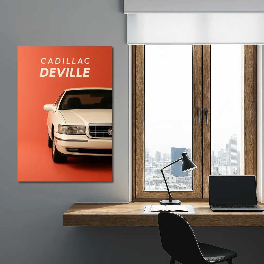 Cadillac DeVille White Car Orange Background – Wall Art