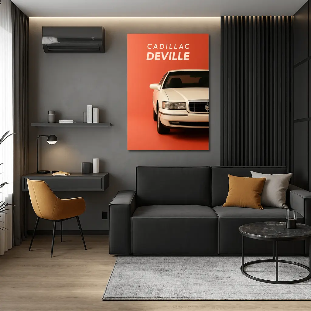 Cadillac DeVille White Car Orange Background – Wall Art