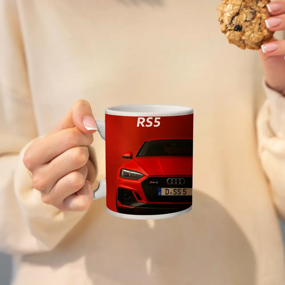 Audi RS5 Red Front View Bold Background – Mugs