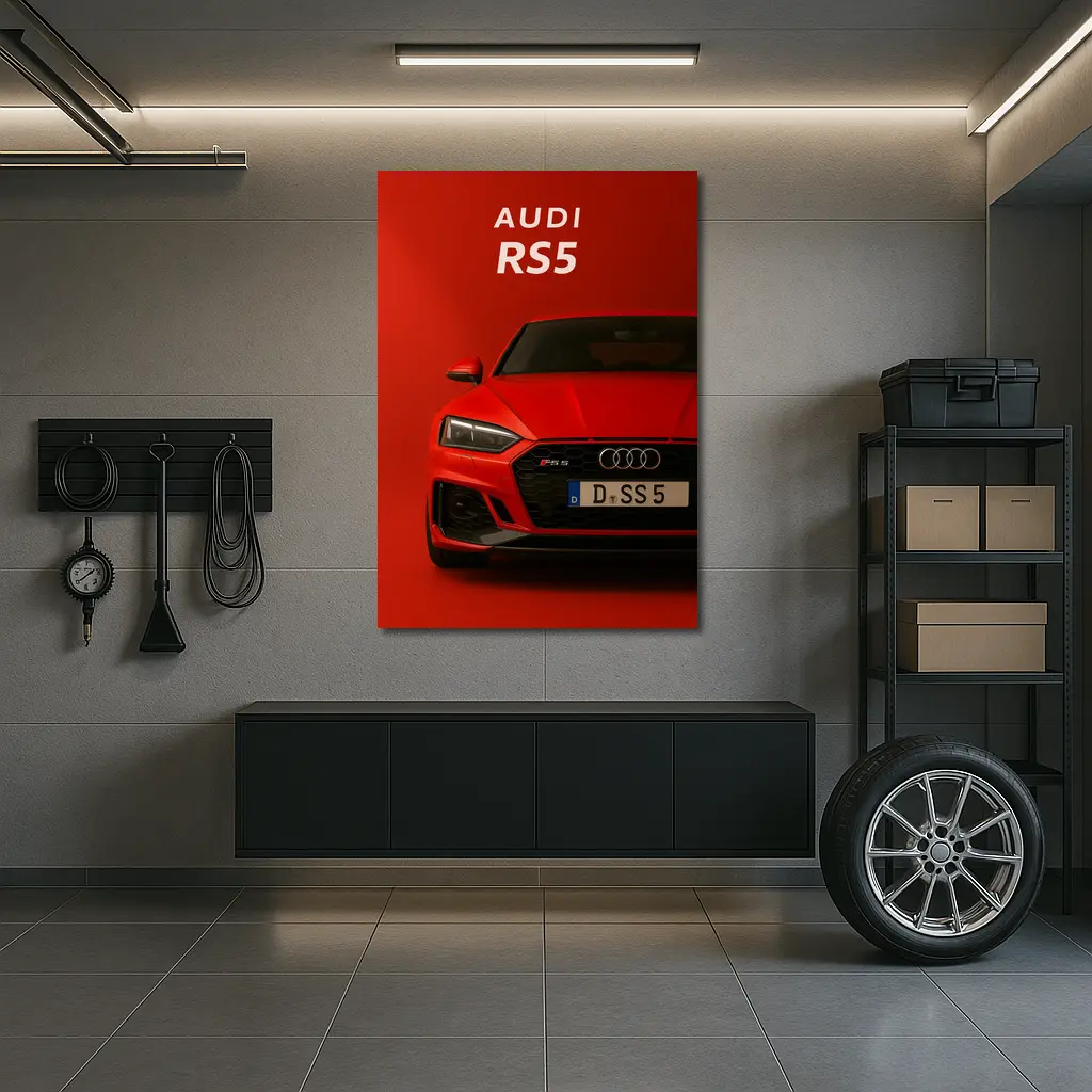 Audi RS5 Red Front View Bold Background – Wall Art