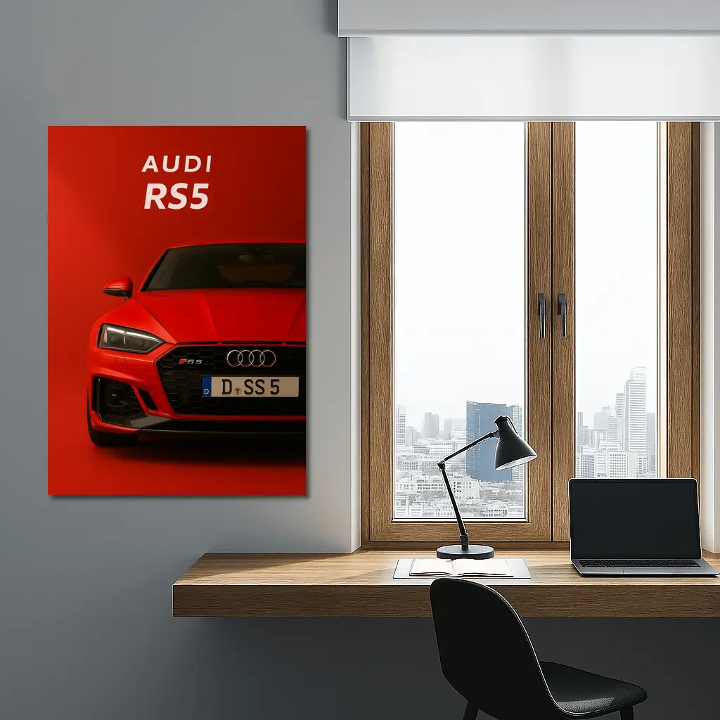 Audi RS5 Red Front View Bold Background – Wall Art