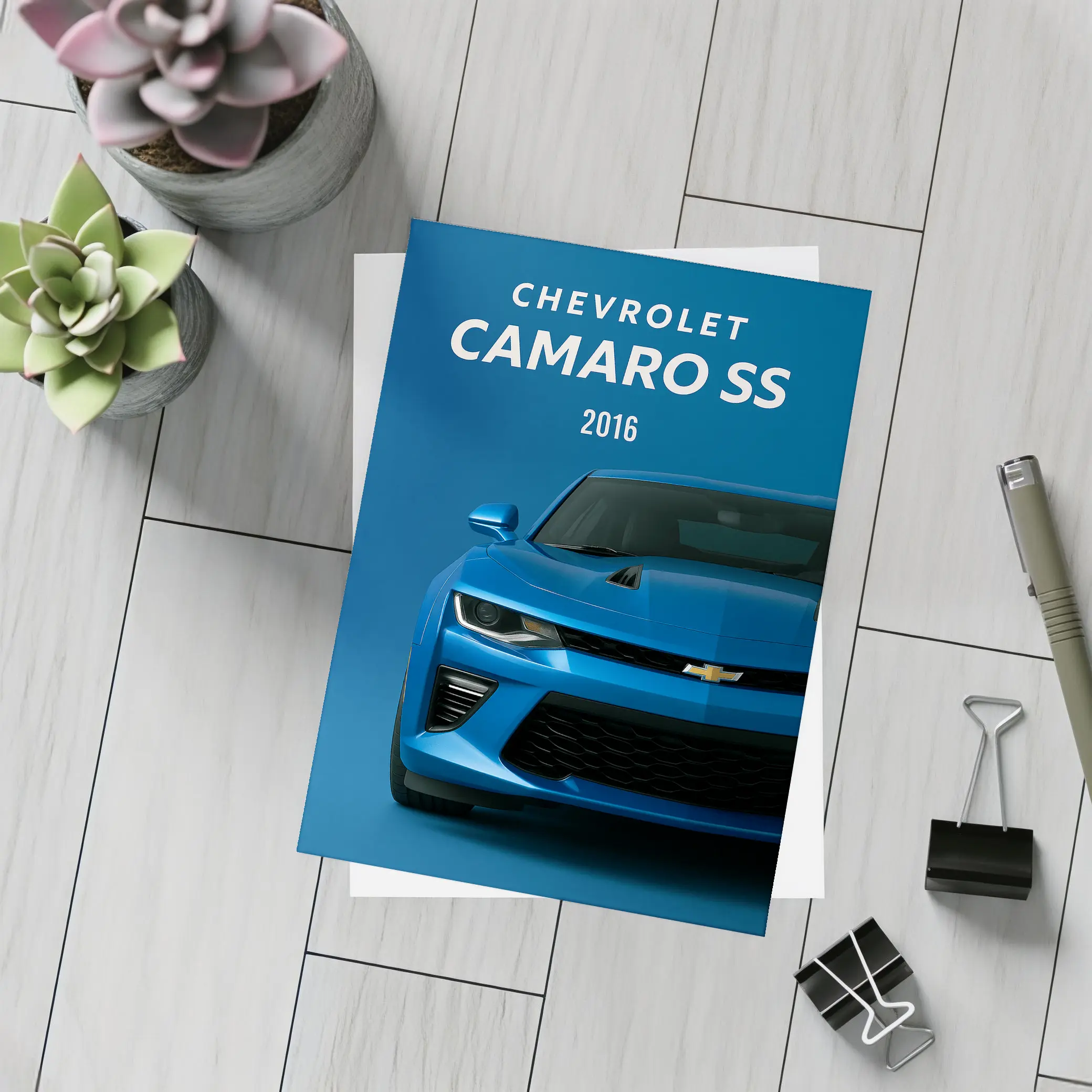 Chevrolet Camaro SS Blue Front View – Postcards