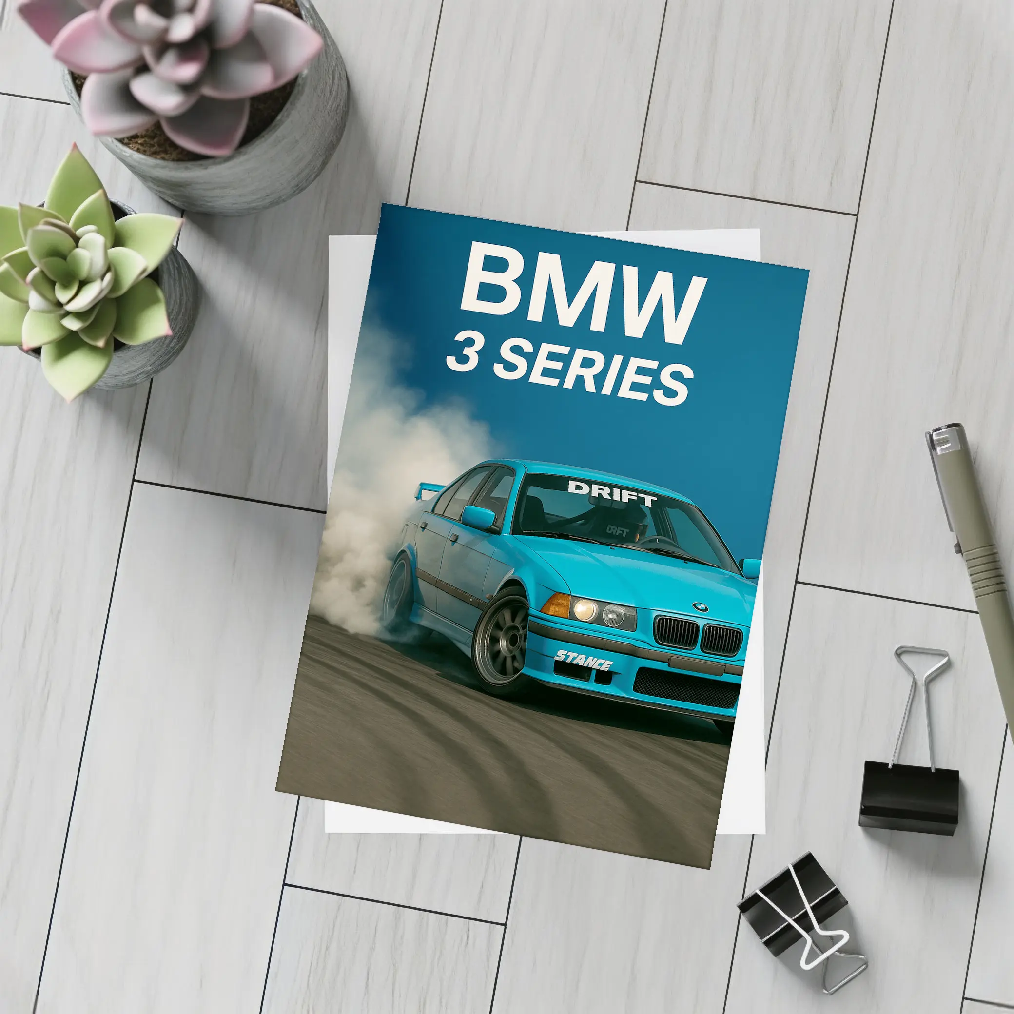 BMW 3 Series Drifting Blue Smoke Scene – Postcards
