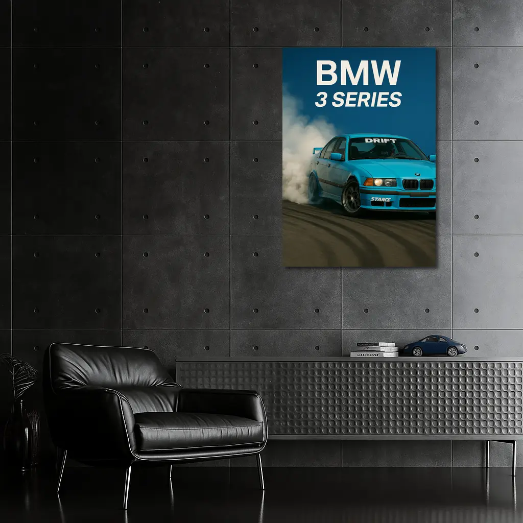 BMW 3 Series Drifting Blue Smoke Scene – Wall Art