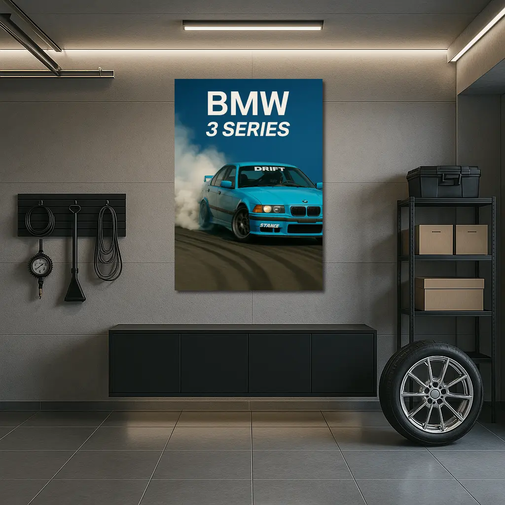 BMW 3 Series Drifting Blue Smoke Scene – Wall Art