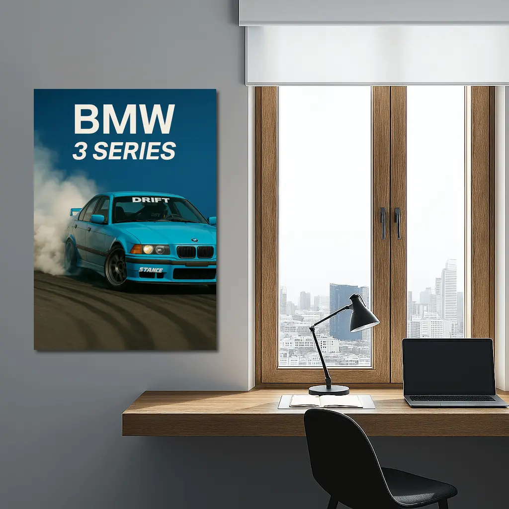 BMW 3 Series Drifting Blue Smoke Scene – Wall Art