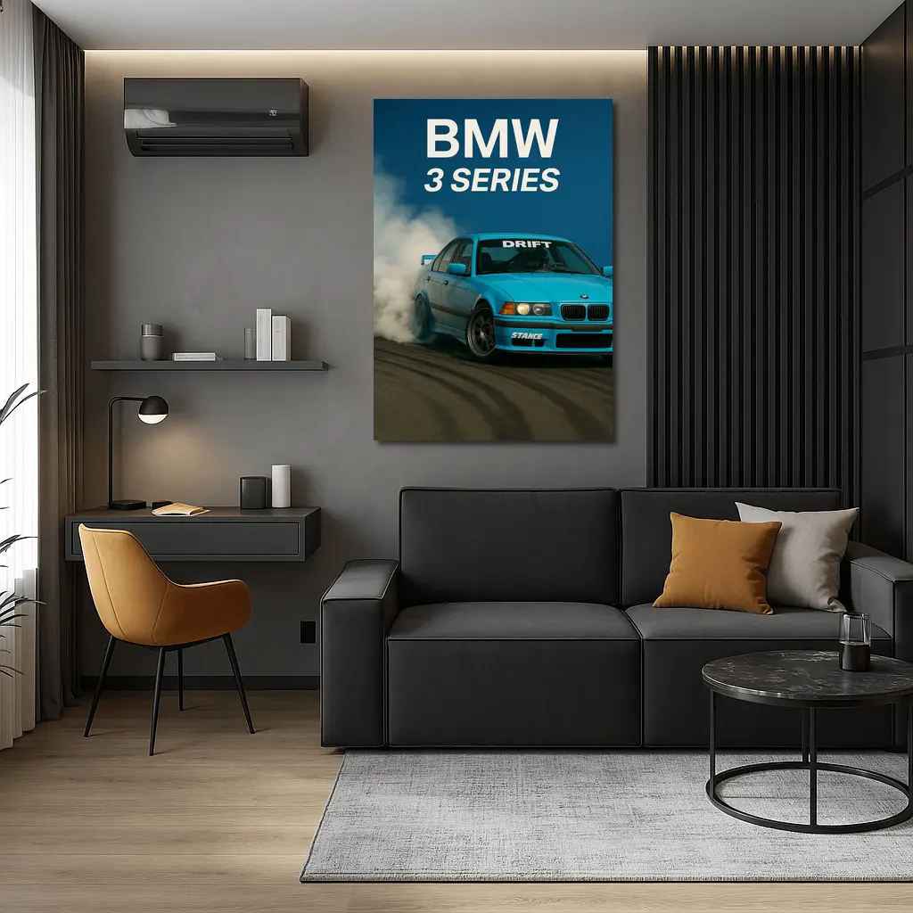 BMW 3 Series Drifting Blue Smoke Scene – Wall Art