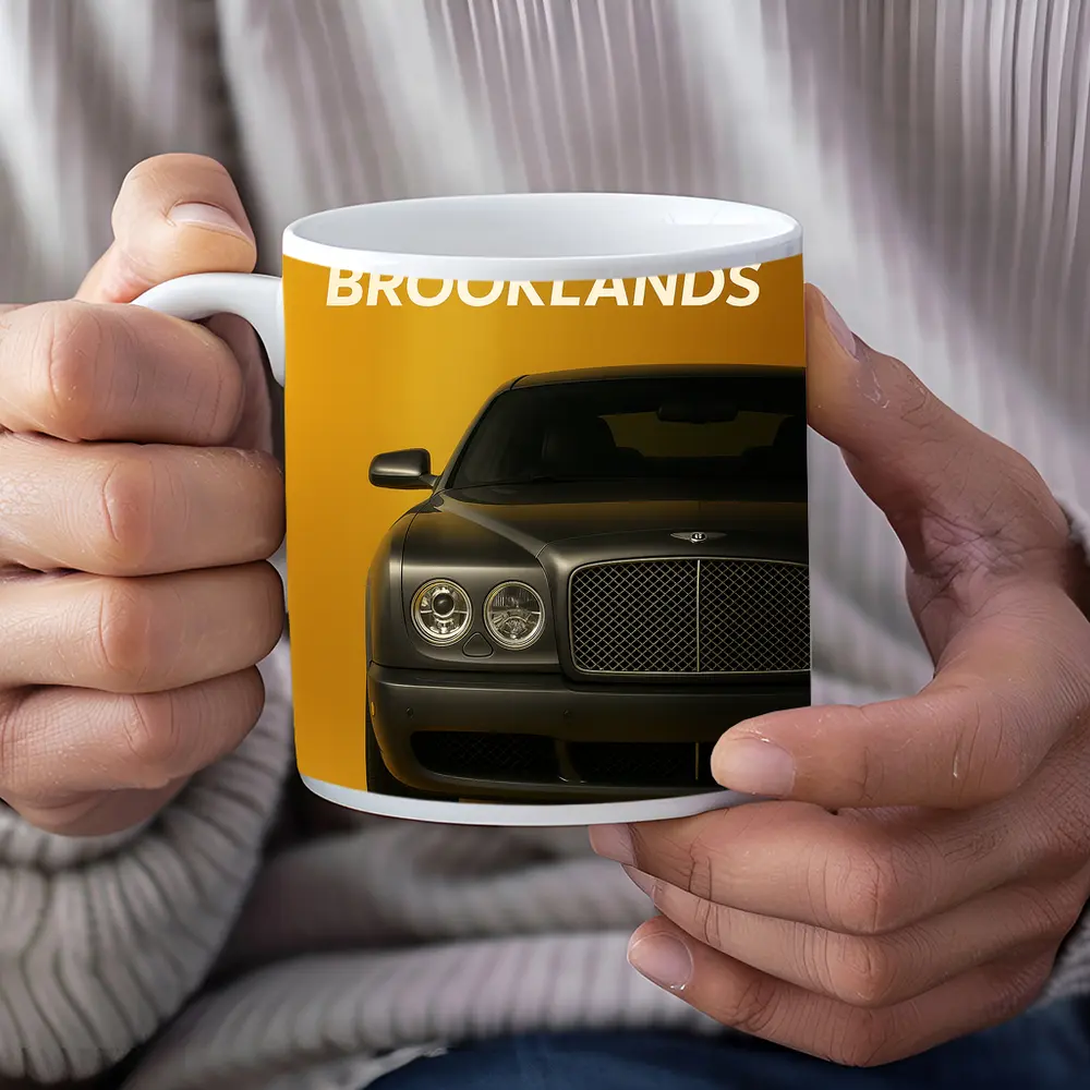 Bentley Brooklands Front View Yellow Background – Mugs