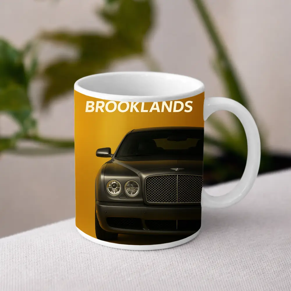 Bentley Brooklands Front View Yellow Background – Mugs