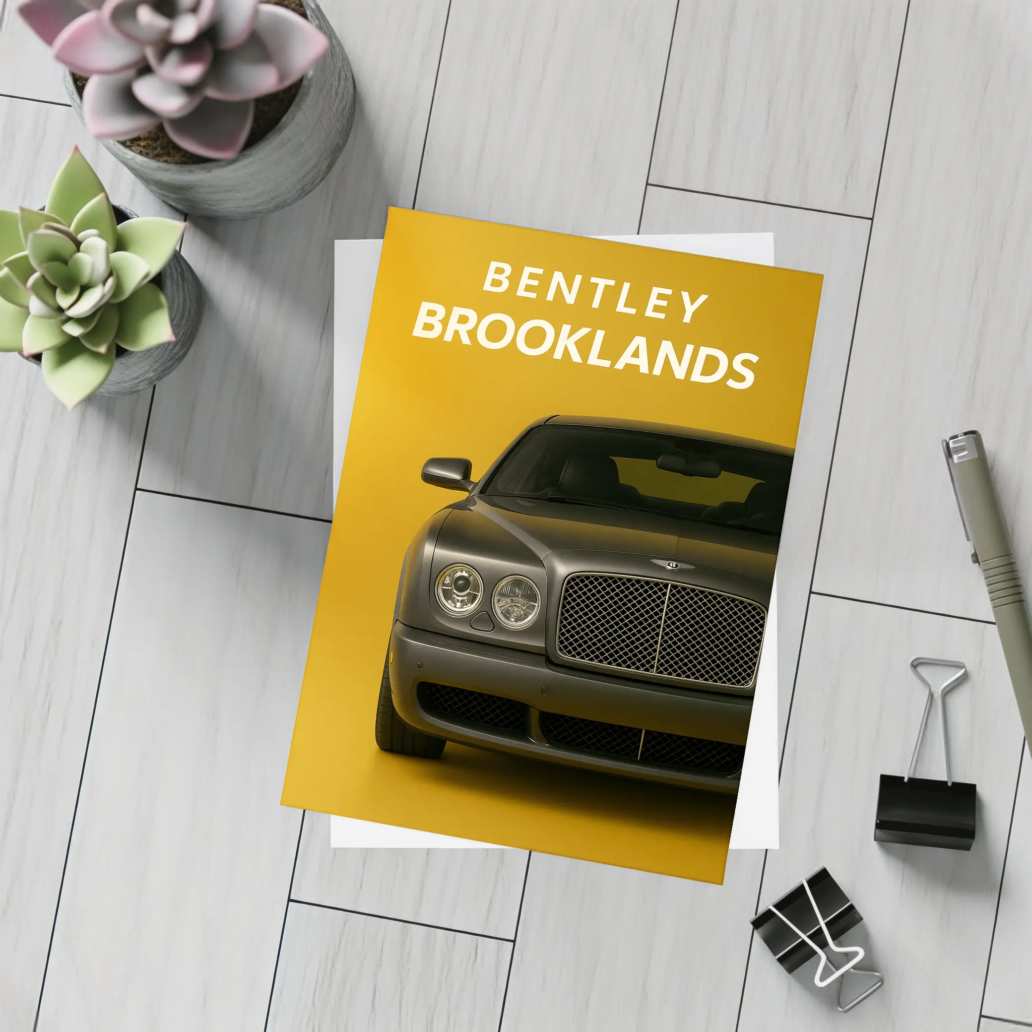 Bentley Brooklands Front View Yellow Background – Postcards