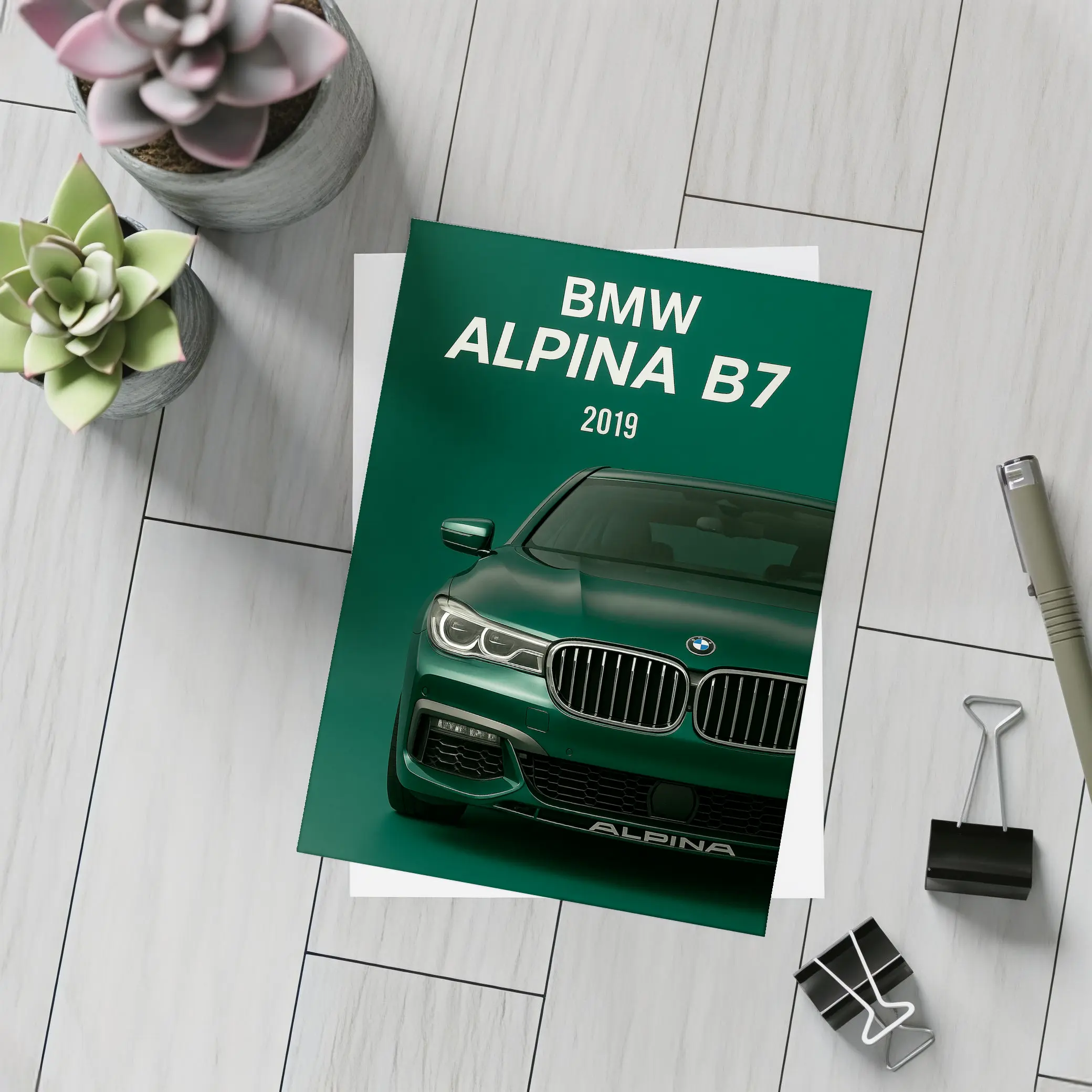 BMW Alpina B7 Green Front View – Postcards