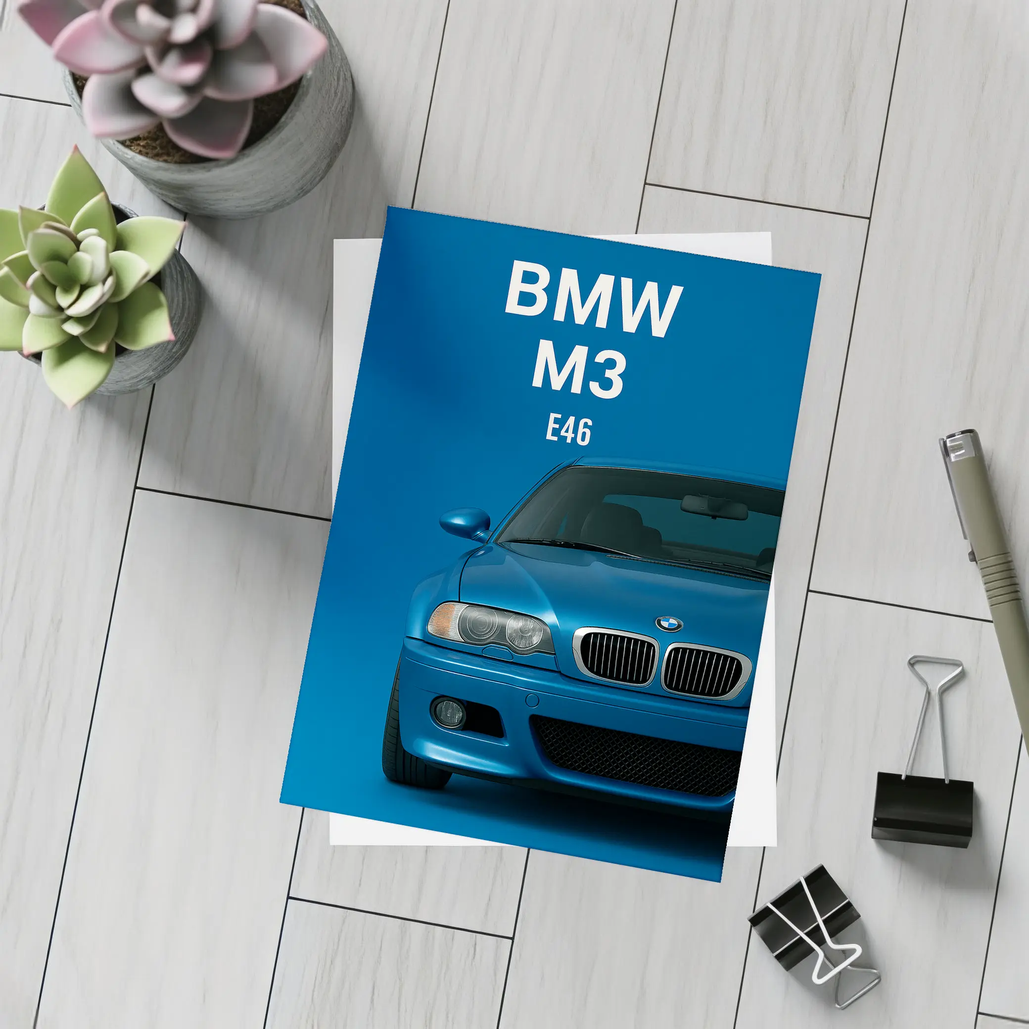 BMW M3 E46 Blue Front View Art – Postcards