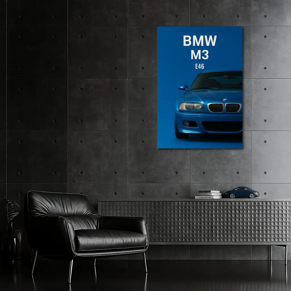 BMW M3 E46 Blue Front View Art – Wall Art