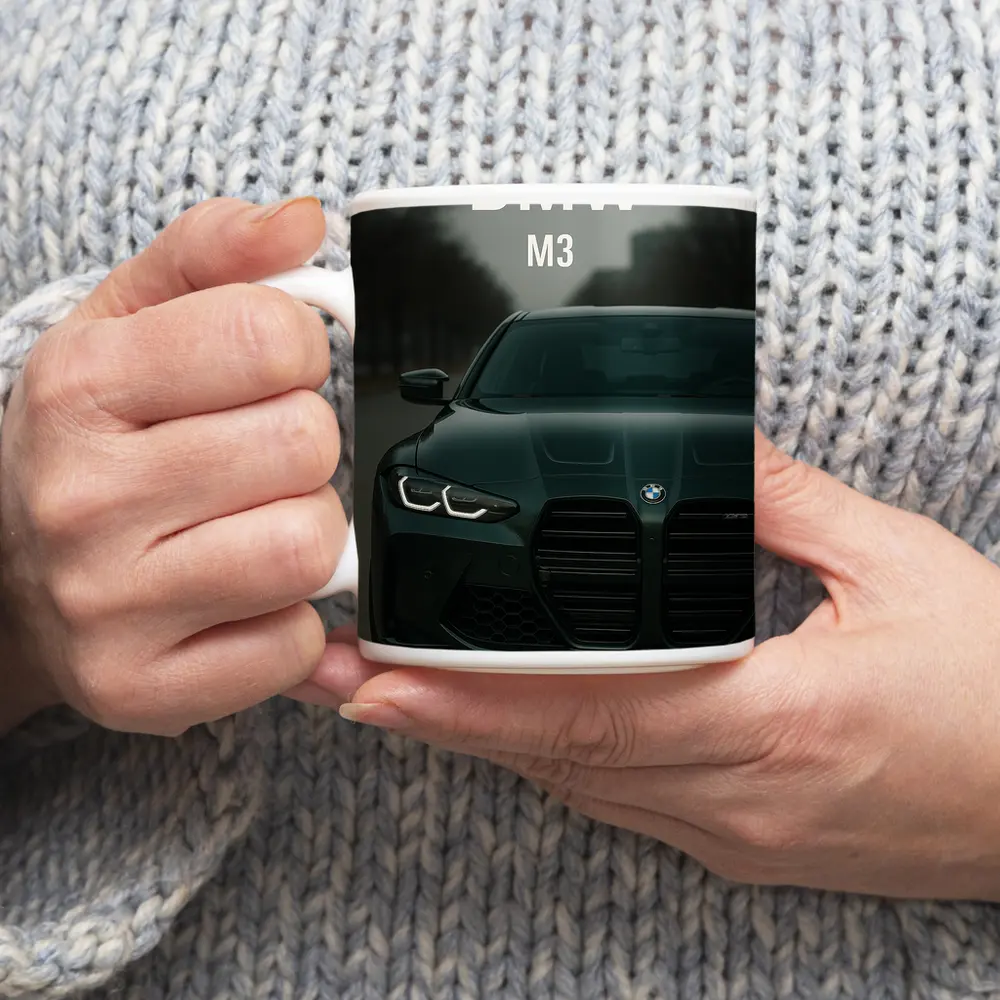 BMW M3 Dark Green Front View Street – Mugs