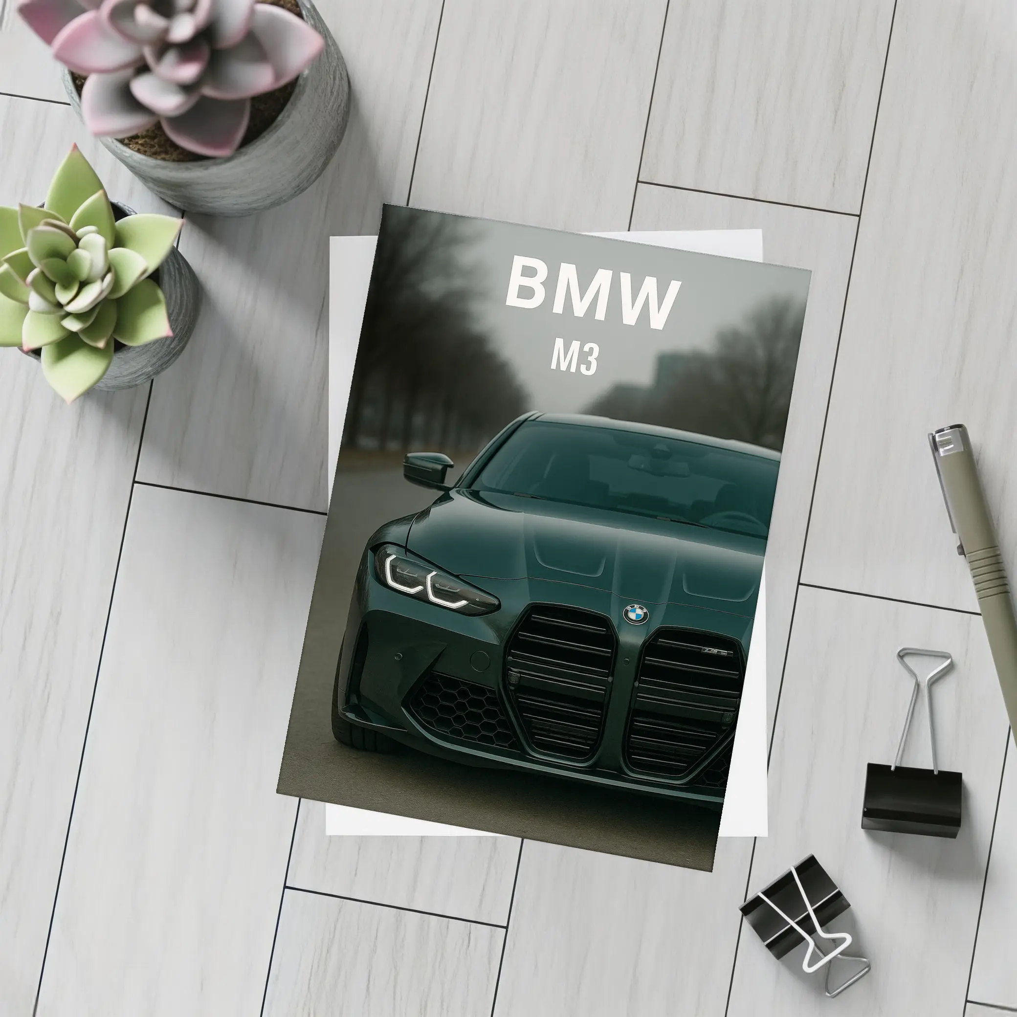 BMW M3 Dark Green Front View Street – Postcards