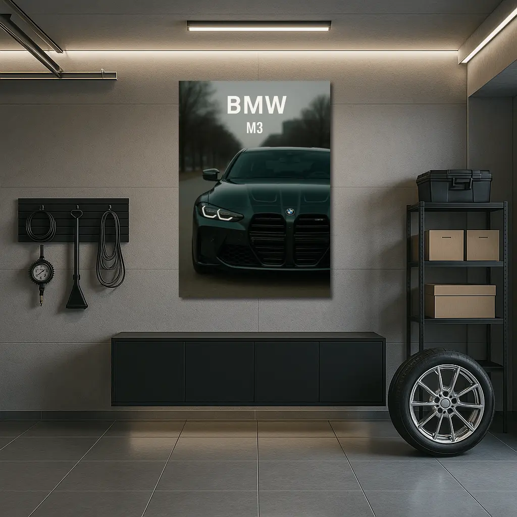 BMW M3 Dark Green Front View Street – Wall Art
