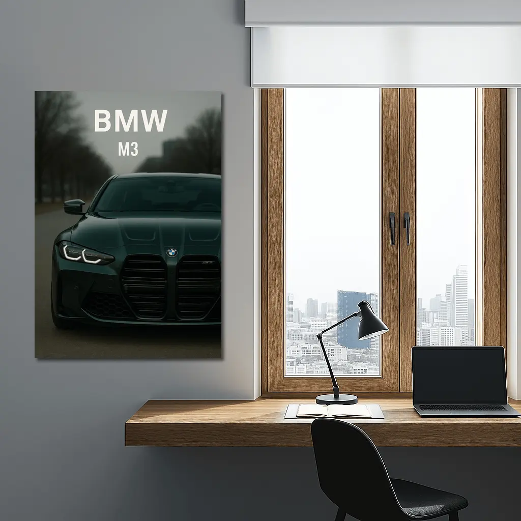 BMW M3 Dark Green Front View Street – Wall Art