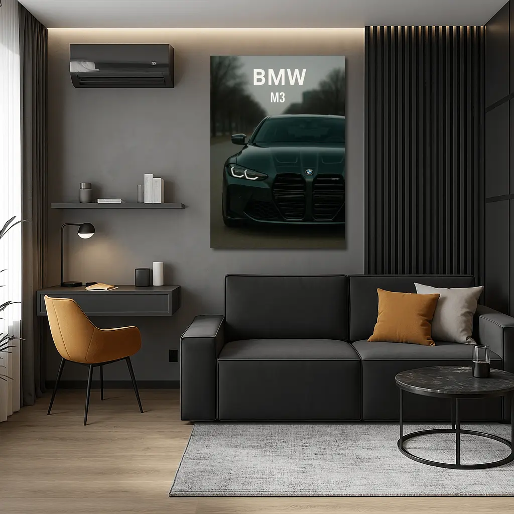 BMW M3 Dark Green Front View Street – Wall Art