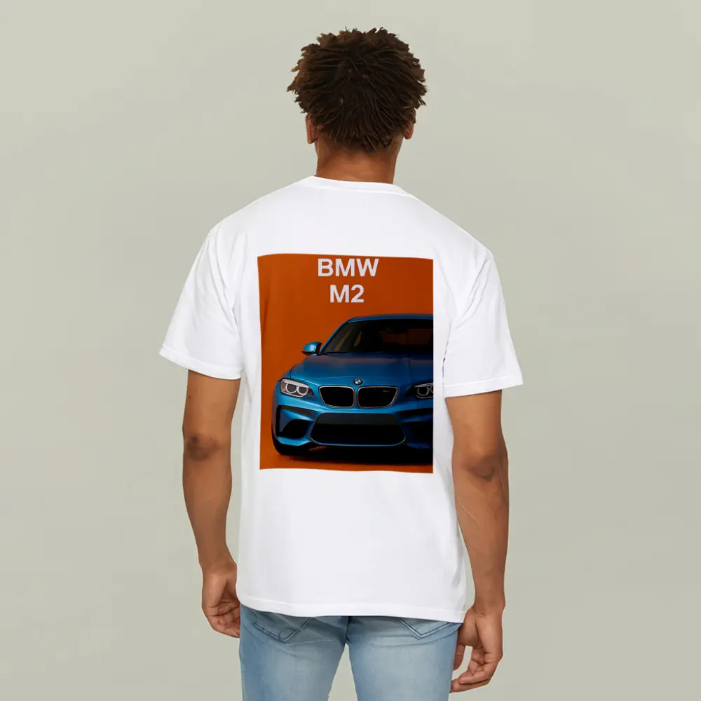 BMW M2 Blue Car Orange Background Art – T-Shirts