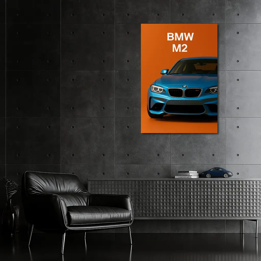 BMW M2 Blue Car Orange Background Art – Wall Art