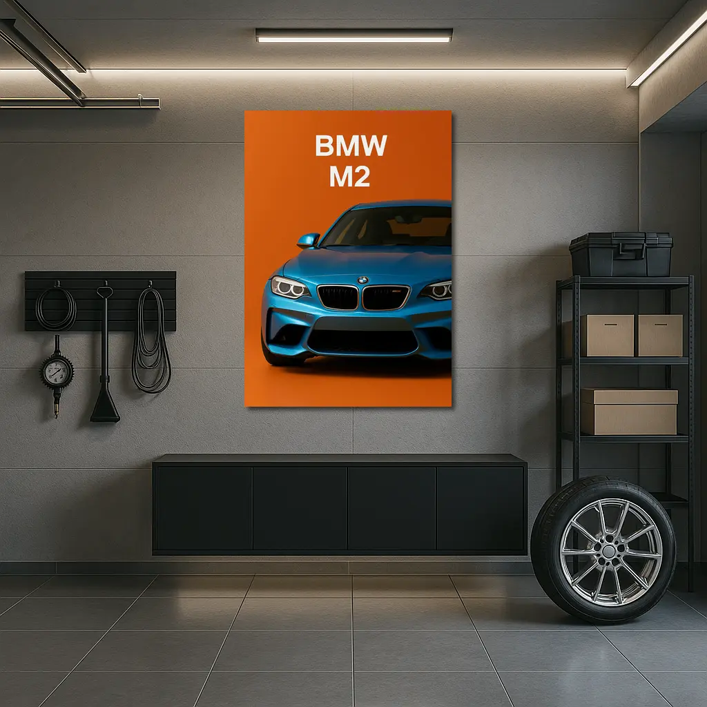 BMW M2 Blue Car Orange Background Art – Wall Art
