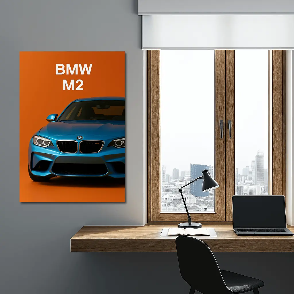 BMW M2 Blue Car Orange Background Art – Wall Art