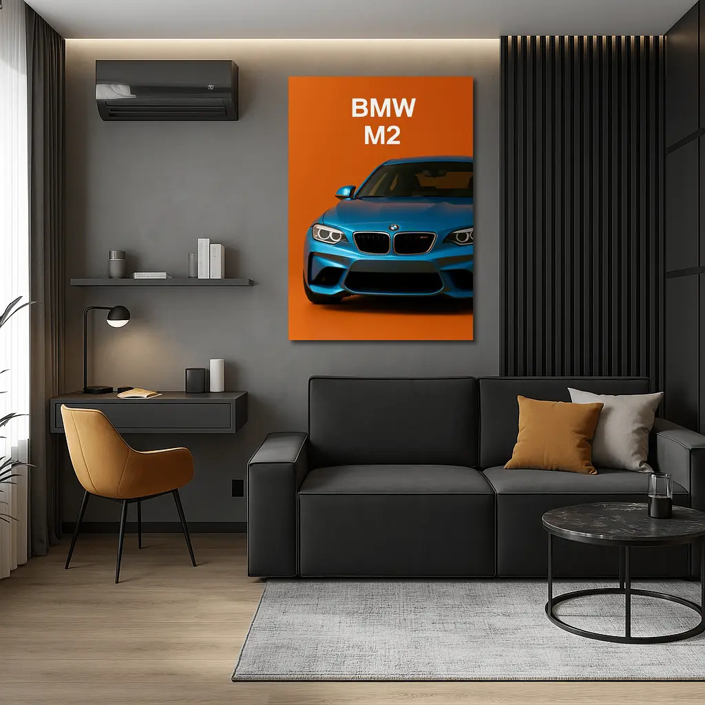 BMW M2 Blue Car Orange Background Art – Wall Art