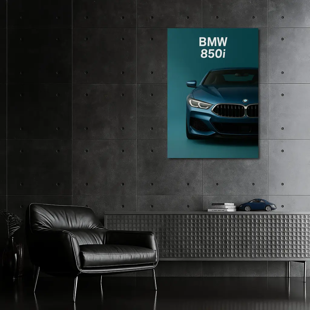 BMW 850i Front View Teal Background – Wall Art