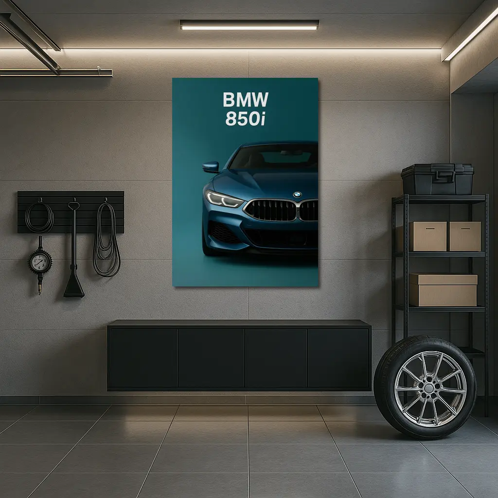 BMW 850i Front View Teal Background – Wall Art